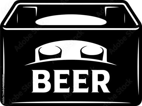 Black silhouette of a beer carrier with the word BEER prominently displayed, perfect for advertising beverage products