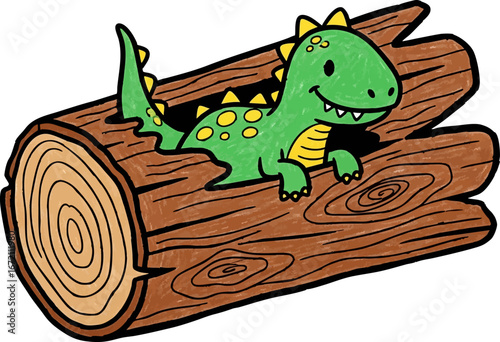 Tiny Dinosaur Hiding Inside a Hollow Log