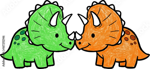 Two Baby Triceratops in a Playful Head-Butt