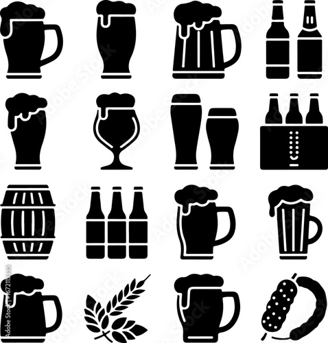 Beer Icons A Black Silhouette Vector Set for Celebrations and Design
