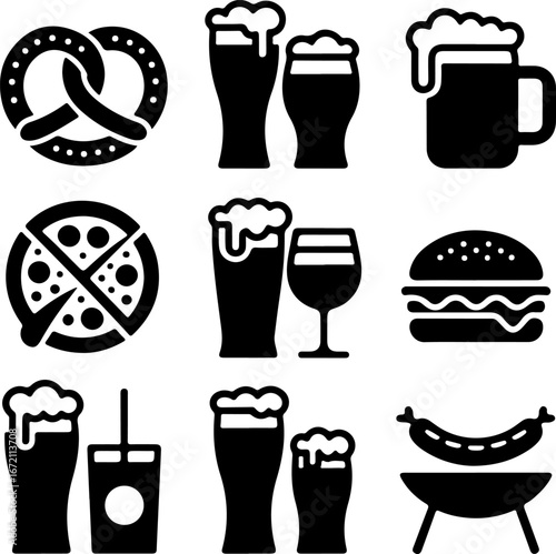 Silhouette Vector Pack Beer, Pizza, Burger, Pretzel, and BBQ Illustration