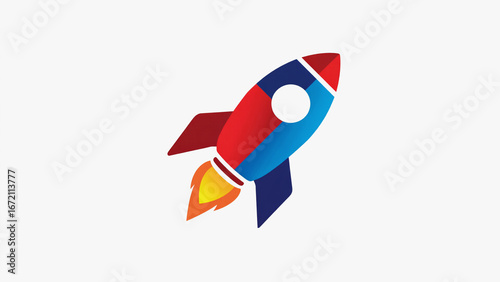 Free Download Colorful Rocket Launching with Flames on Clean White Background - GFXLoad