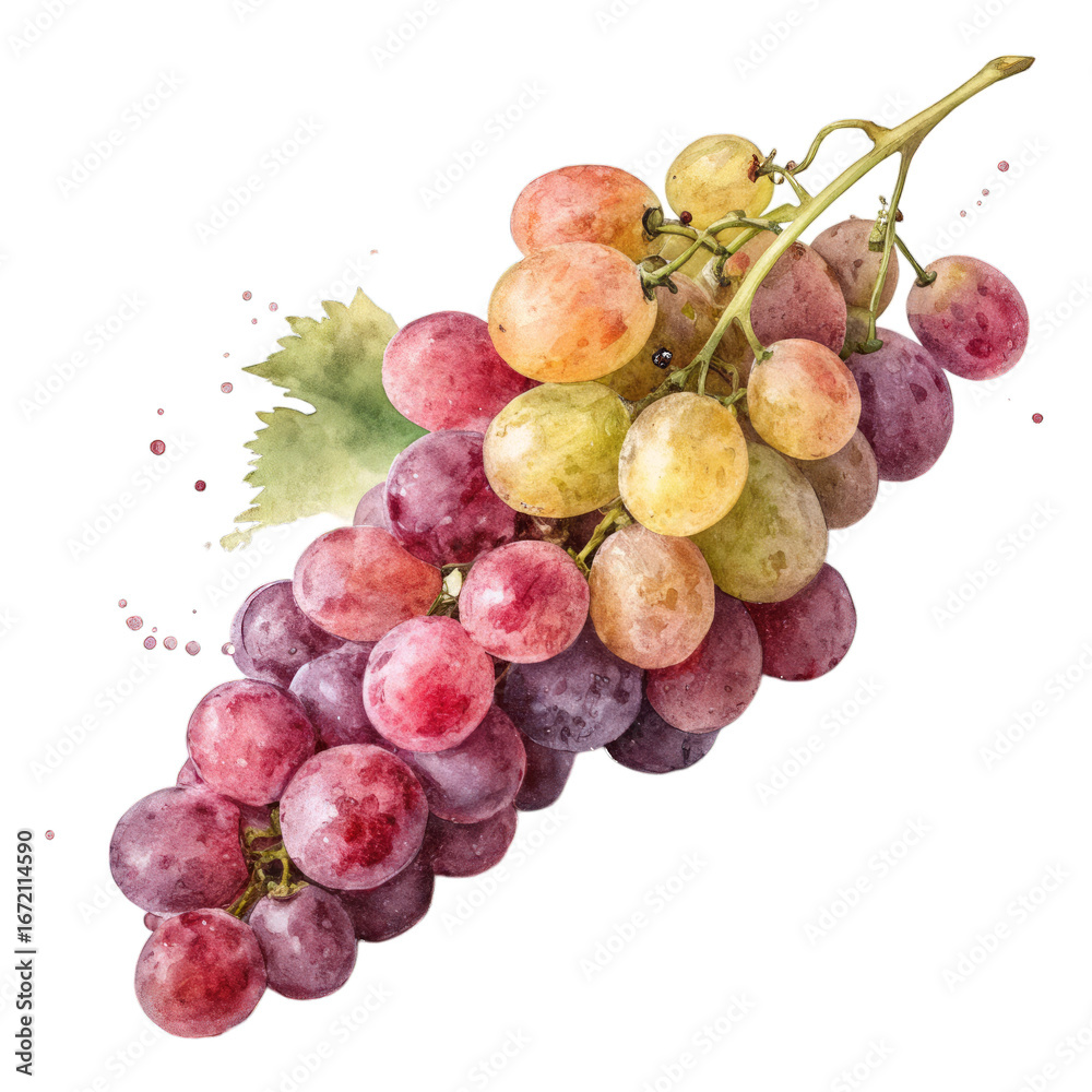Fototapeta premium Watercolor grapes fruit bunch vibrant colors isolated on a transparent background image