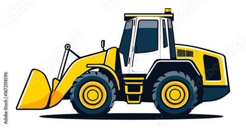 Construction vehicle illustration in yellow and white
