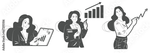 Businesswoman Analyzing Growth Chart and Presenting Statistics Illustration