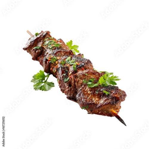 Delicious Grilled Beef Skewer with Fresh Parsley Garnish