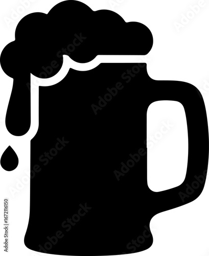 Black Beer Mug Silhouette Refreshing Drink Symbol in Minimalist Design