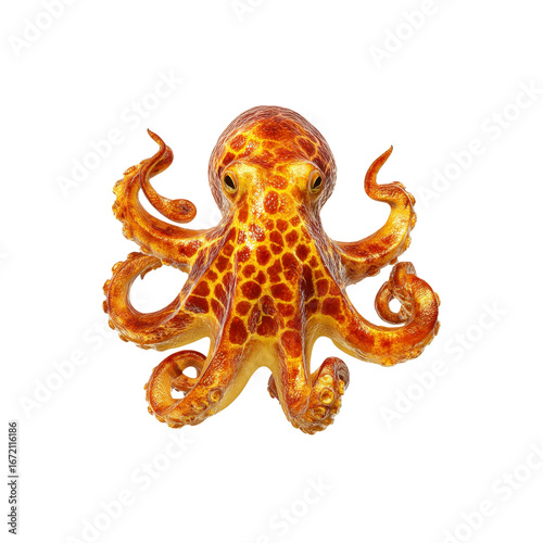 Vibrant Orange Octopus with Textured Skin, Isolated on Black Background