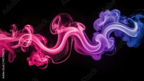 Swirling Pink Purple and Blue Smoke Wisps on Black Background abstract colorful