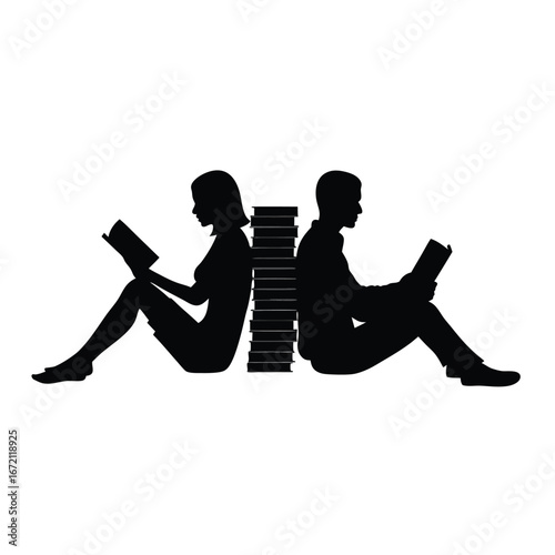 silhouette of people reading