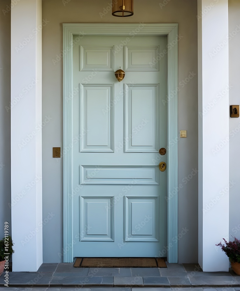 Fototapeta premium wooden door in a white wall
