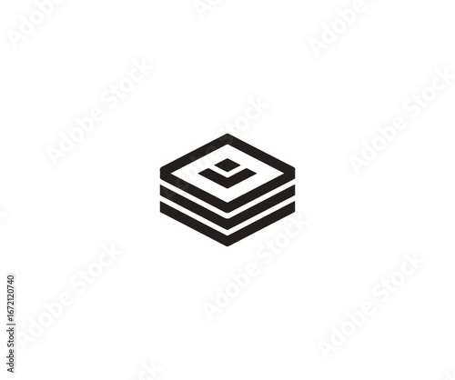 Abstract geometric logo design with stacked layers in black and white