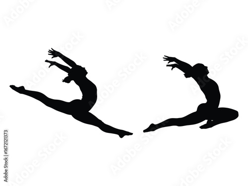 Gymnasts leaping dynamic poses gymnastics athletes