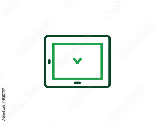 Digital tablet icon with checkmark on black background