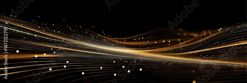 Abstract golden lines flowing across a dark background