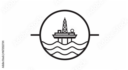 Offshore oil rig icon depicting energy extraction industry black and white vector