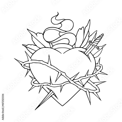 religious heart with crown of thorns vector art