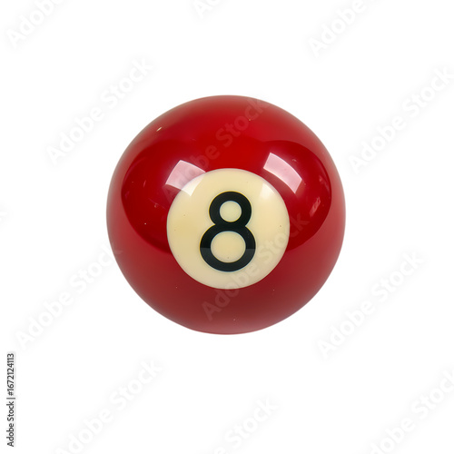 Red Eight Ball Billiards Pool Game Cue Ball Closeup on transparent background