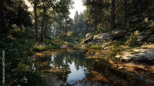Serene Forest River Landscape: A Tranquil Escape into Nature's Embrace