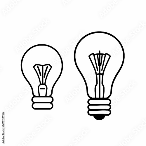 Two Outline Illustrations of Light Bulbs of Different Sizes on a White Background idea innovation