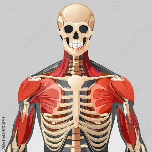 Human Musculoskeletal System Vector Illustration of Bones and Muscles