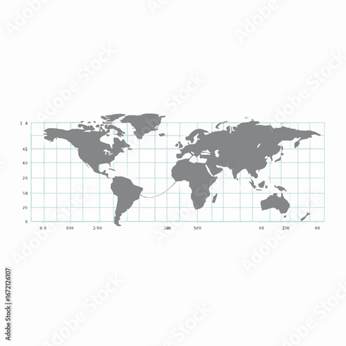 World Map With Grid Lines And Connecting Line From South America To Africa global geography