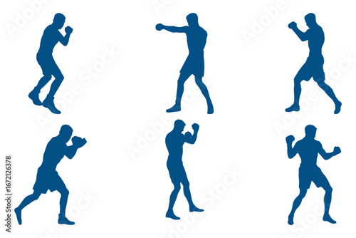 Set of vector illustrations of men's boxing silhouettes . Boxing kickboxing sport silhouette . EPS 10