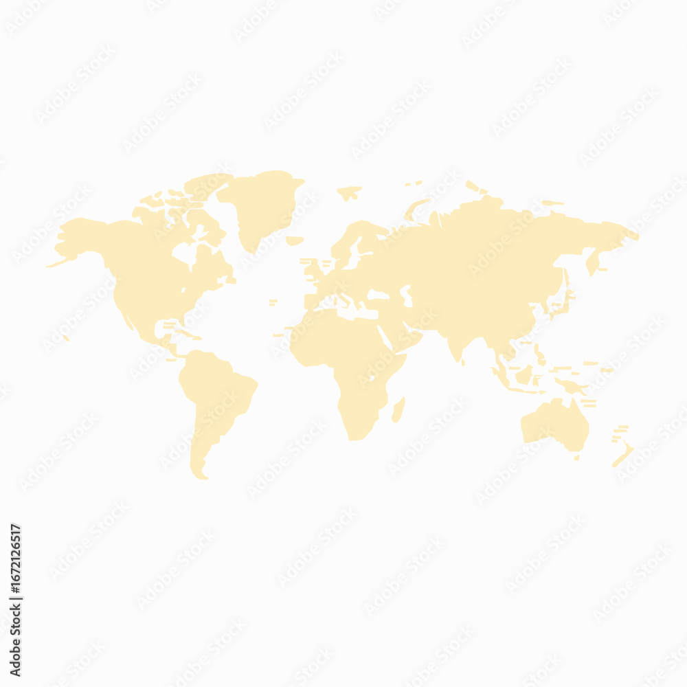 Fototapeta premium Pale Yellow World Map Silhouette on White Background earth globe