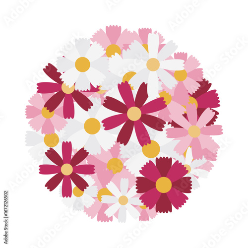 コスモスの花を埋め尽くしたブーケのイラスト