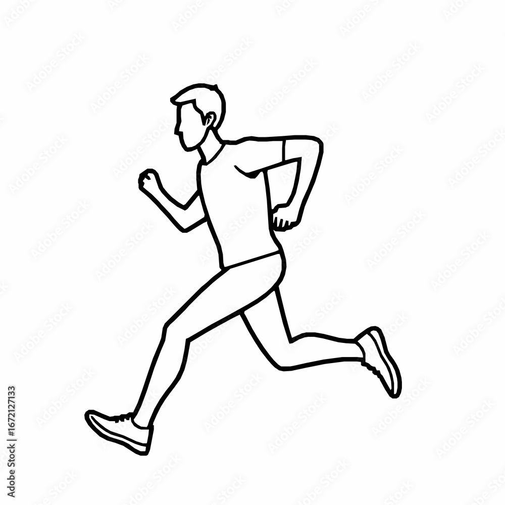 Fototapeta premium Simple Line Art Illustration of a Man Running on a White Background person athlete