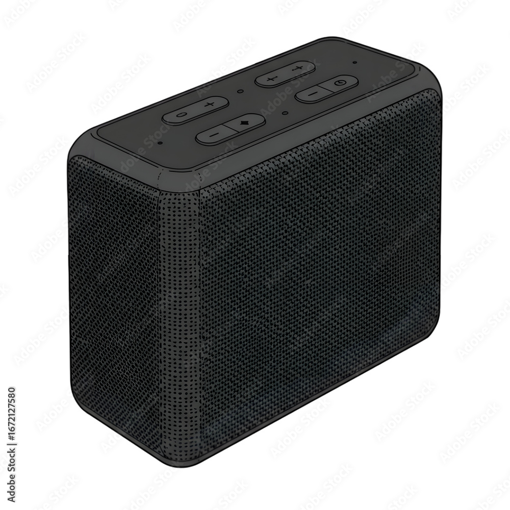 Obraz premium Minimalist Speaker in Black: A high-fidelity speaker sits atop a clean surface, its design a modern symphony of simplicity, and the audio soundscape created is rich and vibrant.