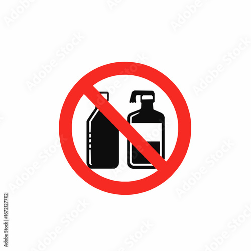 Red Prohibition Sign with Two Black Bottles Inside on a White Background no symbol forbidden