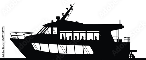 Black Silhouette of a Passenger Boat with People Inside ferry ship