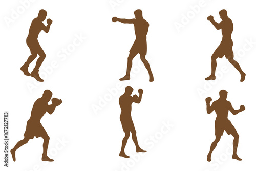 Set of vector illustrations of men's boxing silhouettes . Boxing kickboxing sport silhouette . EPS 10