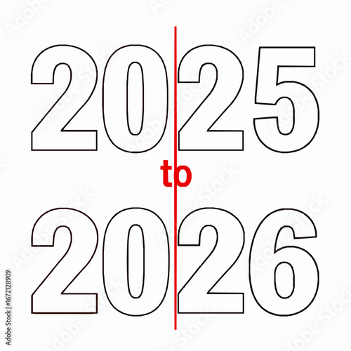 Year 2025 versus Year 2026 with dividing line and text tb numbers comparison