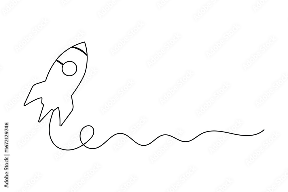Fototapeta premium Rocket icon continuous one line drawing in minimalist style isolated outline illustration artwork