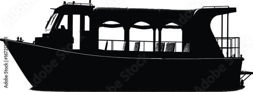 Silhouette of a passenger boat with windows and seating vessel watercraft