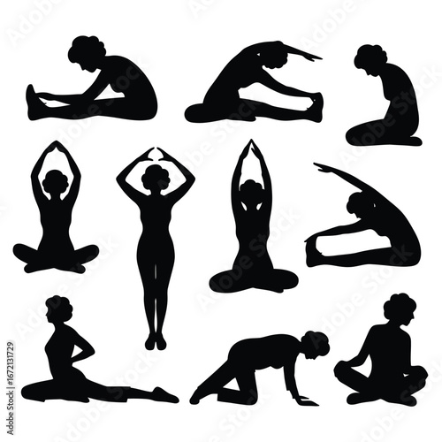 Woman yoga poses silhouette stretching