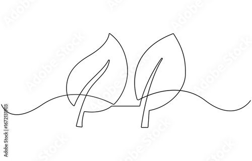 Leaf symbol continuous one line drawing vector.