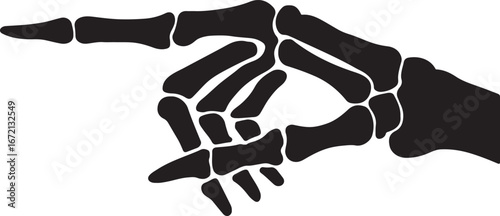 Skeleton hand silhouette pointing, perfect for Halloween, spooky design, horror decorations, icons, and creepy artwork.