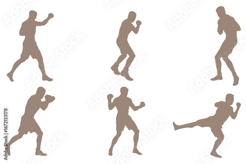 kickboxing vector silhouettes set white background different pose martial arts sport, Fighter Silhouettes eps 10