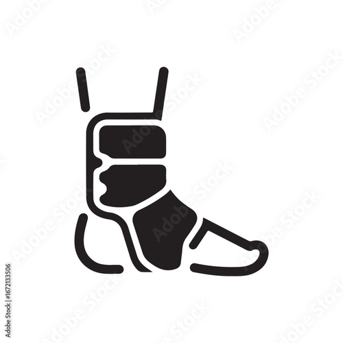 Foot with Ankle Brace or Orthopedic Boot Icon for Medical and Injury Concepts