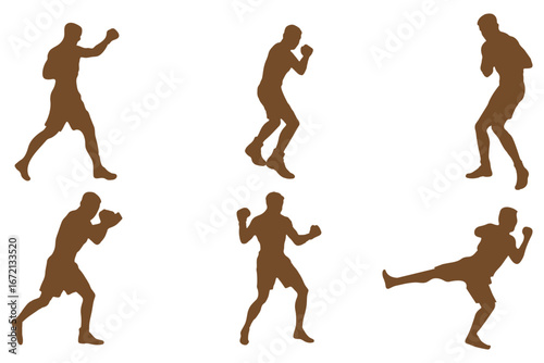 kickboxing vector silhouettes set white background different pose martial arts sport, Fighter Silhouettes eps 10