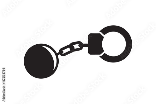 Vintage Ball and Chain Imprisonment Silhouette Vector Icon Symbolizing Jail and Prison