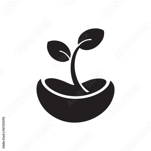 Organic Sprouting Seedling Silhouette: A Vector Icon Representing New Life and Natural Growth
