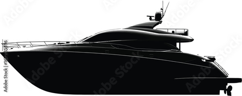 Black Silhouette of a Modern Luxury Yacht with Sleek Design boat vessel