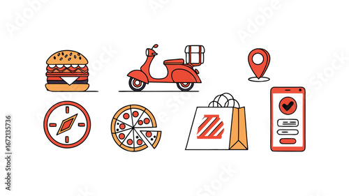 Food Delivery and Takeout Hand-Drawn Icons

