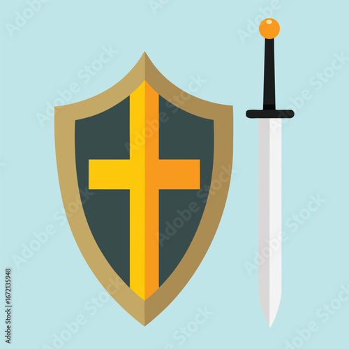 Medieval Sword And Shield Vector Illustration