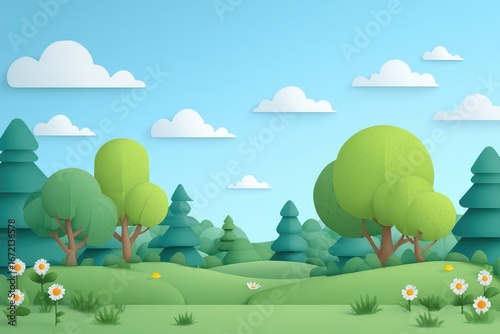 Papercraft Spring Forest Scene