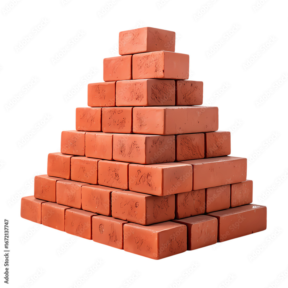 Obraz premium Red Brick Pyramid Construction Stability and Architectural Design on transparent background